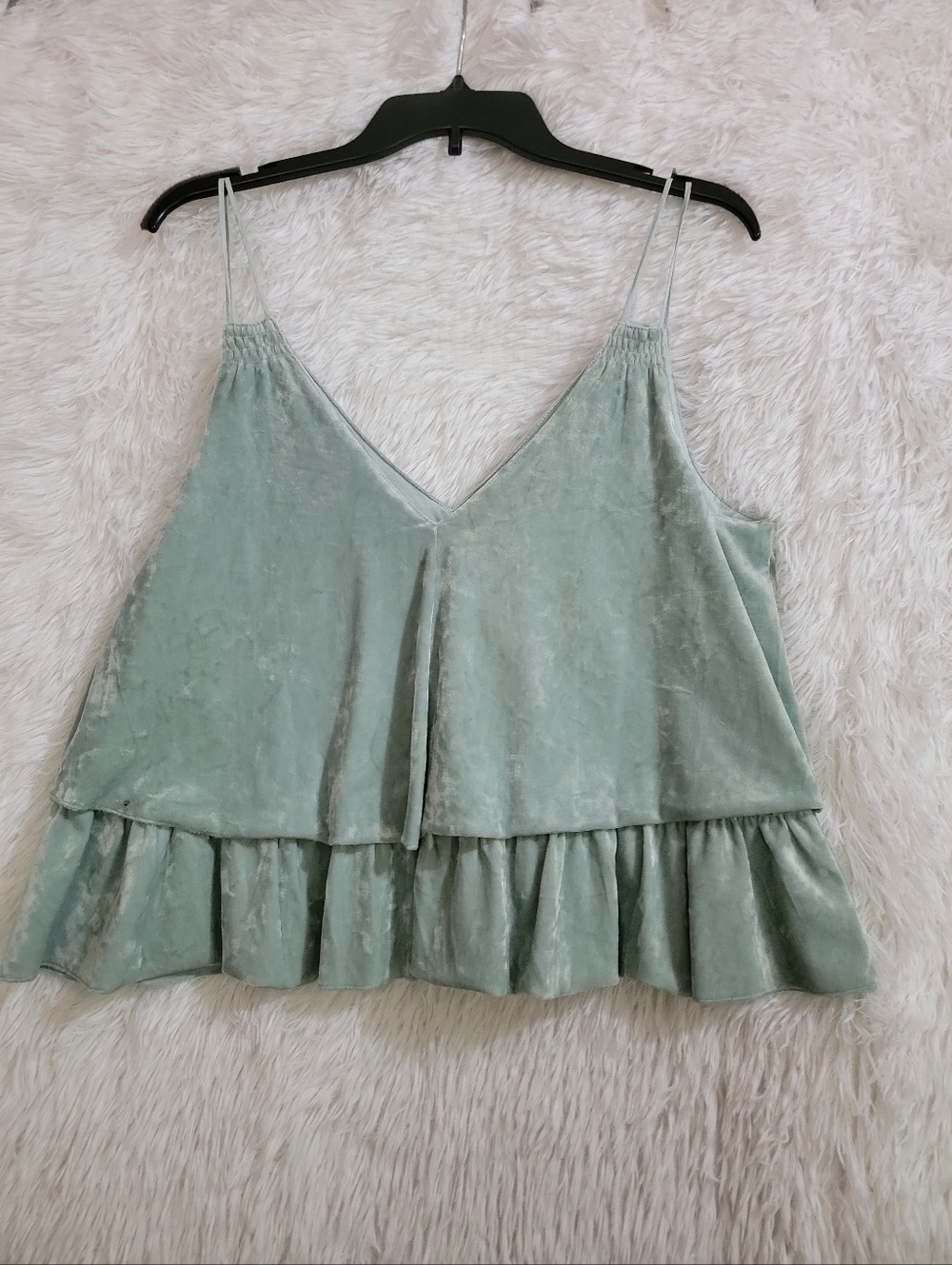 Aerie Women's Sage Green Velvet Ruffle Cami Top Size M